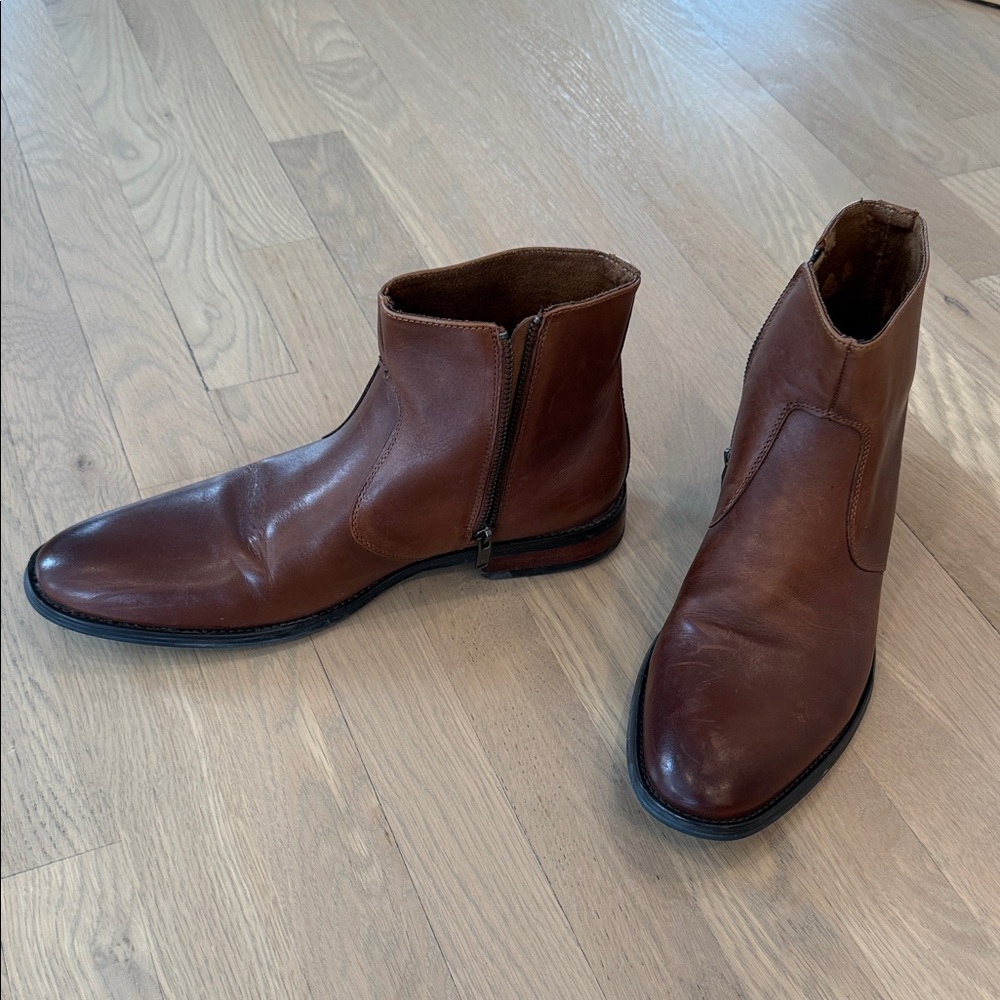 Kenneth Cole Men's Brown Leather Tally Ankle Boots Zipper